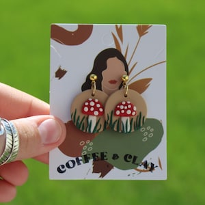 Mini paddestoel oorbellen, klei paddestoel oorbellen, polymeer klei oorbellen