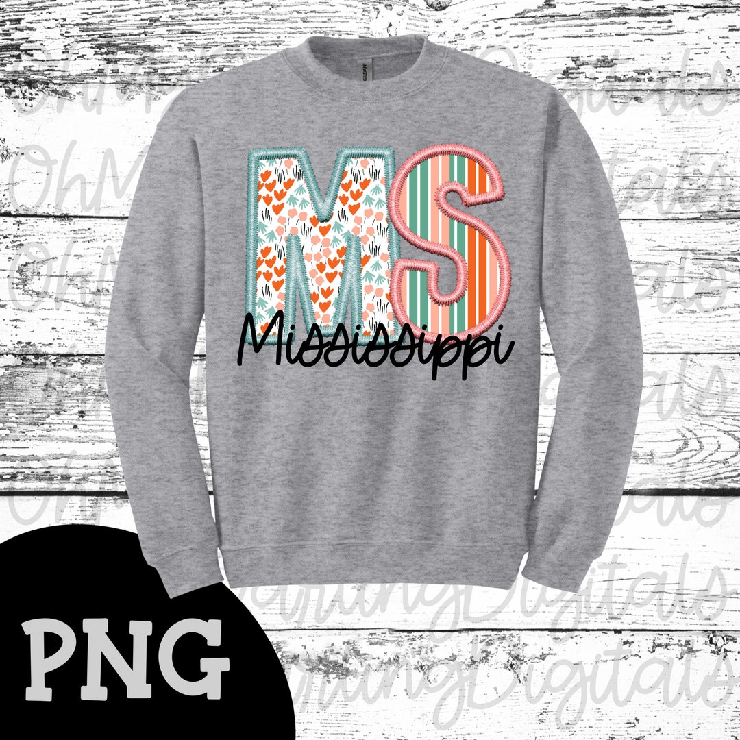 Floral Mississippi State Faux Embroidery Png/ State Abbreviation ...