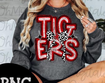 Tigers Png|Red Preppy Tigers|Leopard Bow|Team Spirit Png|School Mascot Png|Sport Png|Tshirt Digital Download