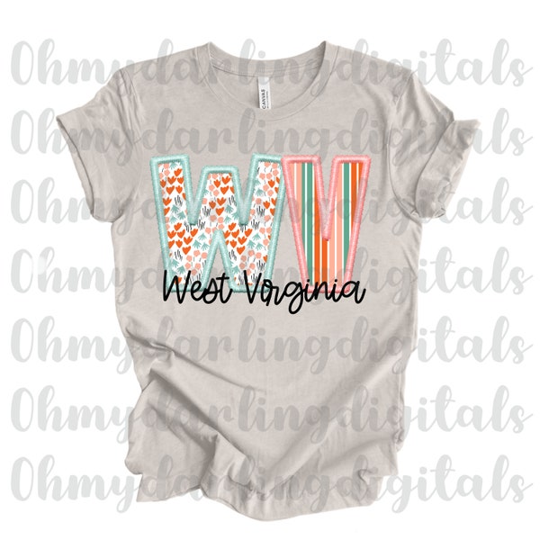 West Virginia Faux embroidery png/floral/state png/West Virginia/digital download