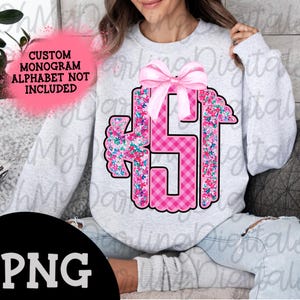 CUSTOM Pink Spring floral scalloped monogram png/initials/coquette/preppy/girly/aesthetic/pink bow/tshirt png/digital download
