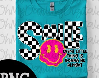 Smile Png|retro png|checkered tshirt design|Retro Smiley|Positive |Motivational Tshirt Graphic Png|Empowering Png|Good Vibes Png