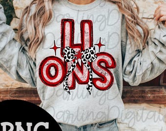 Lions Png|Leopard Bow|Preppy Lions|Red|Team Spirit Png|School Mascot Png|Sports Png|Game Day Graphic|Football Season Png