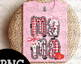 Mamma Png/Jordgubb/Preppy/Sommar Png/Rosett/Flickigt/Kokett/Sommartid/Estetiskt/Mors dag/T-shirt Png/Digital nedladdning