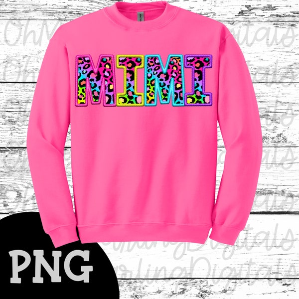 Mimi/neon leopard png/faux embroidery png/colorful leopard png/digital download