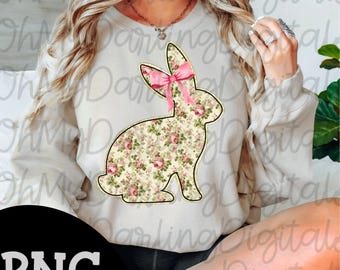 Bunny/shabby chic/coquette/girly/pink bow/floral/Easter png/easter bunny/spring/tshirt png/digital download