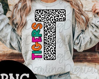 Tigers PNG: Retro Cheetah Print, Team Spirit Graphic (Digital Download