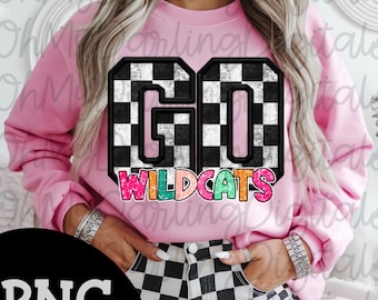 Go Wildcats Png|Preppy Colorful Sport Graphic|Wildcats Mascot|Retro Team Spirit|Checkered|Game Day Png|Sport Png|School Png|Tshirt Digital