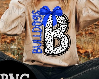 BUlldogs Dalmatian/preppy/Royal Blue/glitter/bow/coquette/girly/team spirit/school mascot/sport png/sports mom/tshirt png/digital download