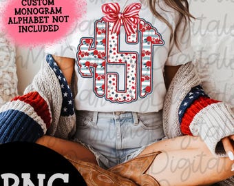 CUSTOM Patriotic Floral Stars and Stripes Monogramm Png / Vierter Juli / Preppy / Jakobsmuschel Initialen / Unabhängigkeitstag / Patriotisch /Tshirt Png / Digital