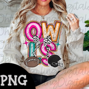 Retro Owls Football PNG: Leopard Bow, Team Spirit (Digital Download