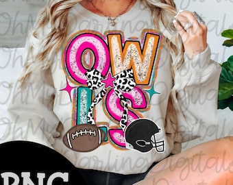 Retro Owls Football PNG: Leopard Bow, Team Spirit (Digital Download
