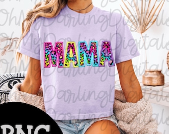 Neon Leopard Mama PNG: Retro Summer T-Shirt Graphic (Digital Download)