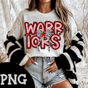 Warriors Png|Red Warriors Team Graphic|Leopard Bow|Preppy Warriors Png|Team Spirit Png|School Mascot|Sport Png|Game Day Png|Digital Download
