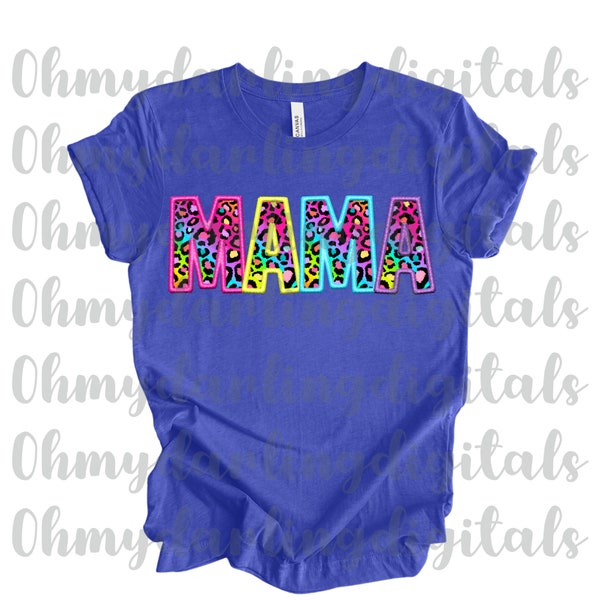 Neon leopard mama png/ colorful png/digital download/faux embroidery png