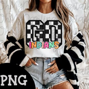 Go Indians Png|Preppy Colorful Sport Graphic|Indians Mascot|Retro Team Spirit|Checkered|Game Day Png|Sport Png|School Png|Tshirt Digital