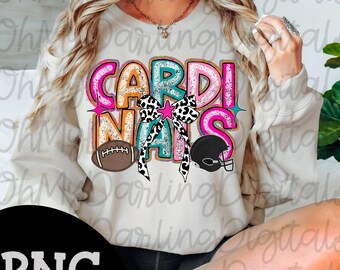 Cardinals Football PNG: Retro Leopard Bow Team Spirit (Digital Download
