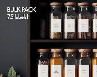 White Modern Spice Labels Basic - BULK pack of 75