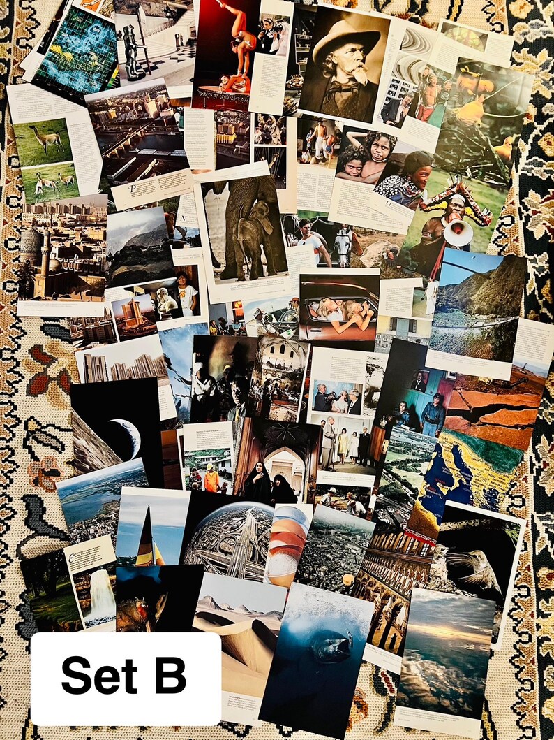 May include: A collage of various images, including a cityscape, a desert landscape, a group of people, and a close-up of a person's face. The images are arranged in a random order and are all in black and white. The text "Set B" is printed at the bottom of the collage.