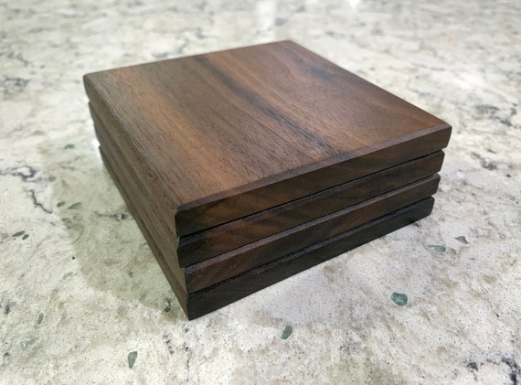 Handmade Walnut Wood Coaster Set: Minimalist Modern Decor