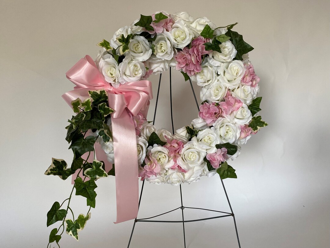 Cream and Pink Silk Flower Memorial Wreath Etsy