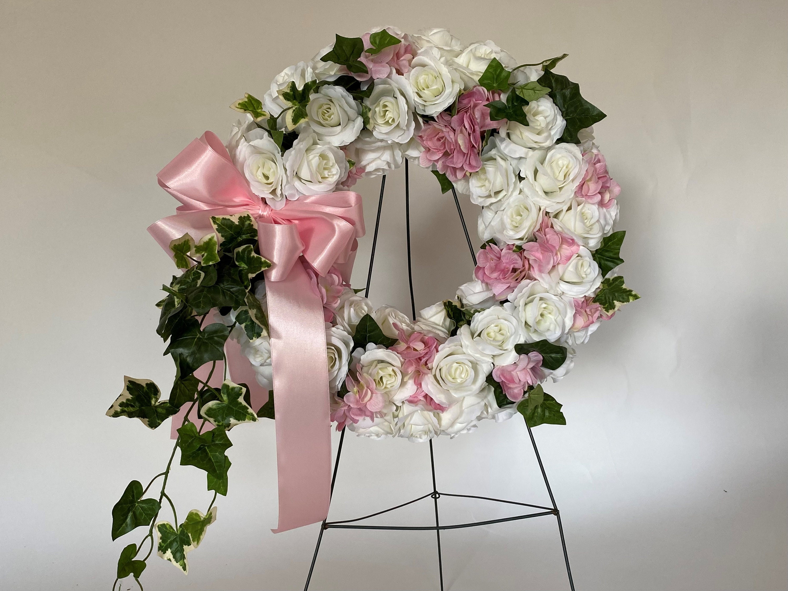Cream and Pink Silk Flower Memorial Wreath Etsy