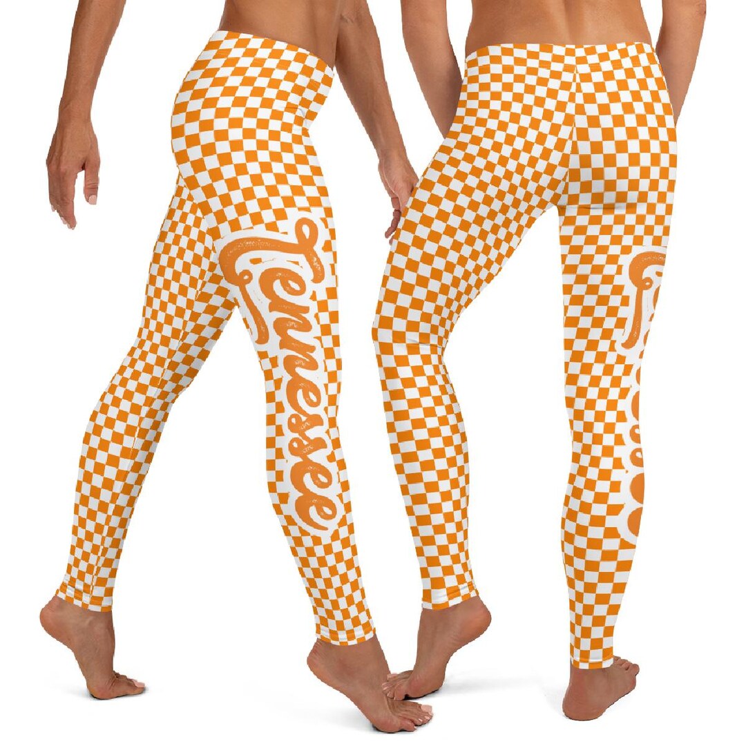 Womens Tennessee Leggings, TN Checkerboard Orange Pants