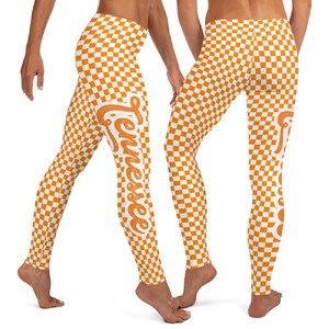 Womens Tennessee Leggings, TN checkerboard orange pants, check leggings, sizes XS - 6XL