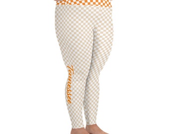 Leggings personnalisables Tennessee naturel, pantalon de yoga TN, femmes Plus, pantalon damier neutre, orange neutre clair