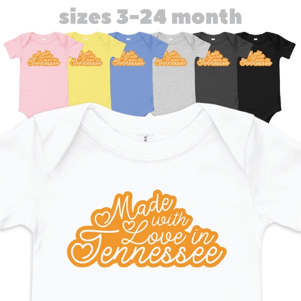 Made with Love in Tennessee Unisex Onesie, TN Baby One Piece, multi choice color and size