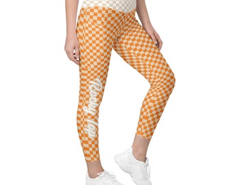 Anpassbare Tennessee Pocket Leggings in natur, TN Yoga Hose mit Taschen, Neutral Schachbrett Hose, light neutral orange