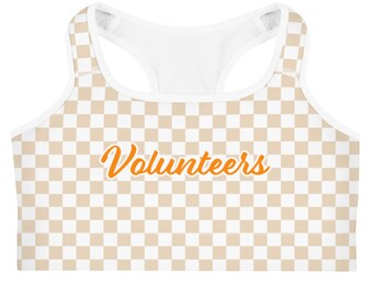 Customizable Volunteers Sports Bra natural, TN Vols Crop Top, Neutral Checkerboard Bra, light neutral orange