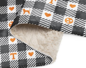 TN Tennessee Vols Sherpa Blanket - gingham smokey grey orange - multi size
