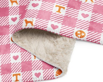 TN Tennessee Vols Sherpa Blanket - gingham pink orange - multi size