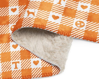 TN Tennessee Vols Sherpa Blanket - gingham orange - multi size