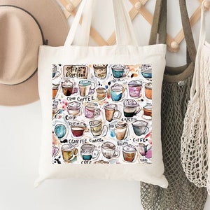 Coffee Cup Tote Bag,  Coffee Lovers, Beach Tote Bag, Coffee Mug Canvas Tote Bag, Latte Shoulder Bag, Work Tote Bag for Teacher