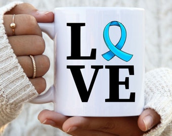 Prostate Cancer Coffee Mug, Cancer Awareness Coffee Cup, Gift For Cancer Nurse, Light Blue Ribbon Tea Cup, Drinking Mug Inspiration