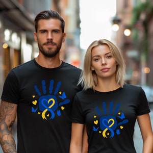 Down Syndrome Awareness T-Shirt, Inspirational Gift, Support Ribbon, Blue and Yellow Extra Chromosome Shirt, T21 Support Motivational Shirt