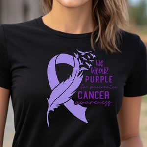 Pancreatic Cancer Awareness Shirt, Purple Ribbon T-Shirt, Pancreatic Cancer Survivor Gifts, Cancer Sticker Gift, Cancer Awareness Shirt