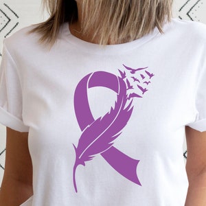 Pancreatic Cancer Awareness Shirt, Purple Ribbon T-Shirt, Pancreatic Cancer Survivor Gifts, Cancer Sticker Gift, Cancer Awareness Shirt