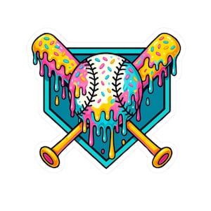 Baseball Ice Cream Dripping Stickers, Baseball Bat Sticker Set, Sports Vinyl Decals, Cute Laptop Decal, Fun Water Bottle Sticker, Car Decal