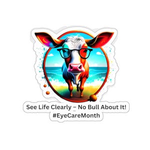 Sticker oogzorgmaand, sticker grappige koe, cadeau oogarts, cadeau oogarts, optometrist cadeau, sticker opticien, visieaccessoire, cadeaus oogzorgspecialist