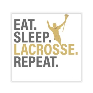 Pegatinas de lacrosse, repetición de "Come, duerme y lacrosse", calcomanías de equipos deportivos, regalo para atletas, calcomanía para laptop, decoración de pared, calcomanía para fanáticos de los deportes, botella de agua