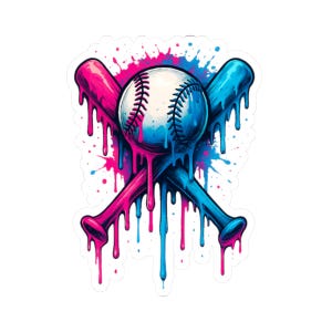 Baseball Ice Cream Dripping Stickers, Baseball Bat Sticker Set, Sports Vinyl Decals, Cute Laptop Decal, Fun Water Bottle Sticker, Car Decal