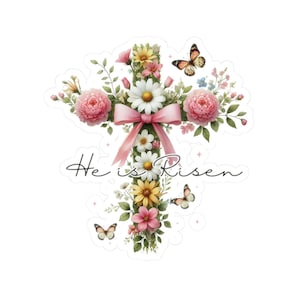 Lui è risorto, adesivo pasquale floreale ad acquerello, adesivi cristiani, decalcomania pasquale, decorazioni pasquali, regalo religioso, adesivi per planner