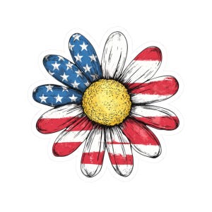 Sticker patriotique tournesol, sticker 4 juillet, étiquette de la fête de l'indépendance, emblème du drapeau des Etats-Unis, décoration festive, 1776 Sticker