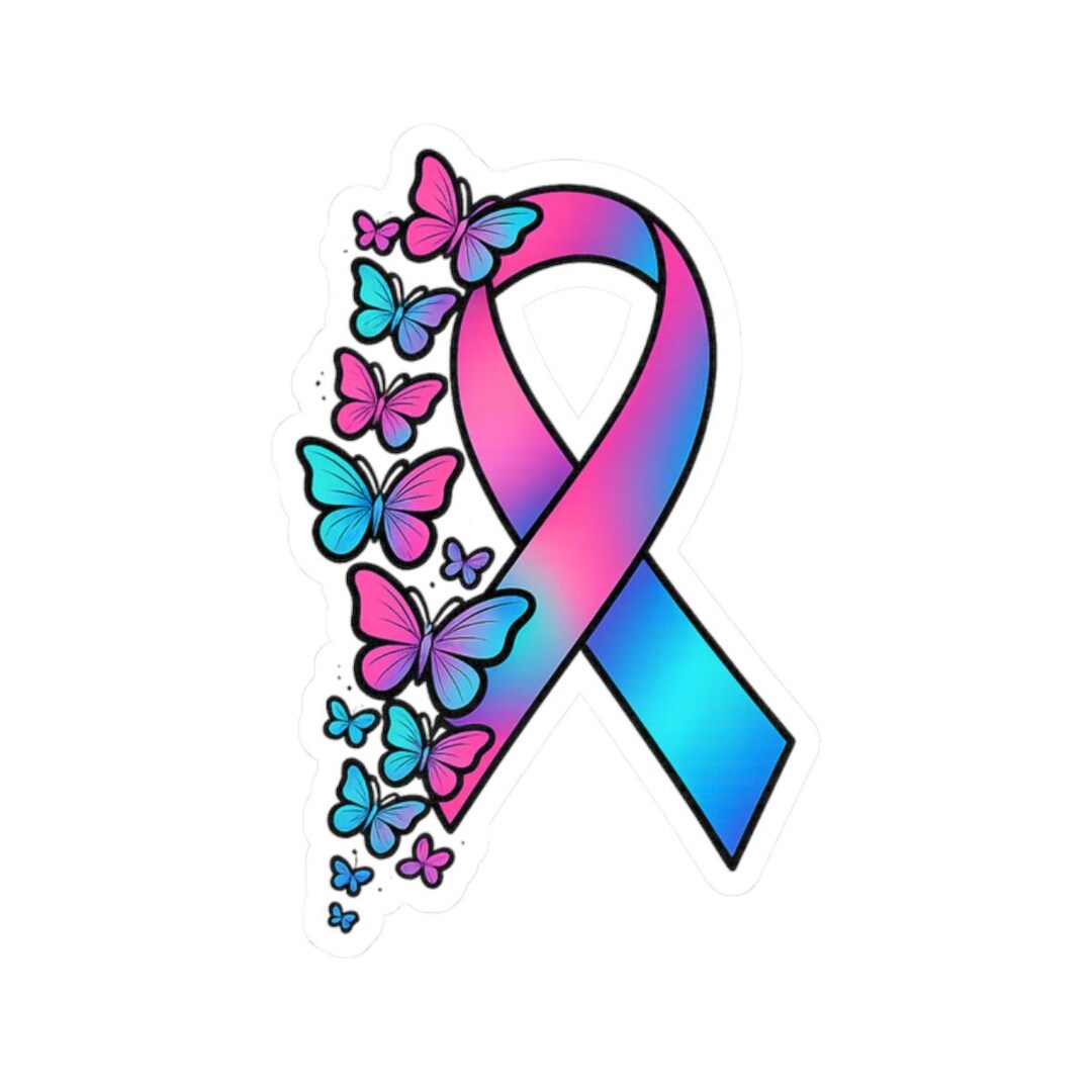 Thyroid Sticker Rwalistic Thyroid Cancer Ribbon With Butterflies Sticker, Survivor Mini Gifts ...