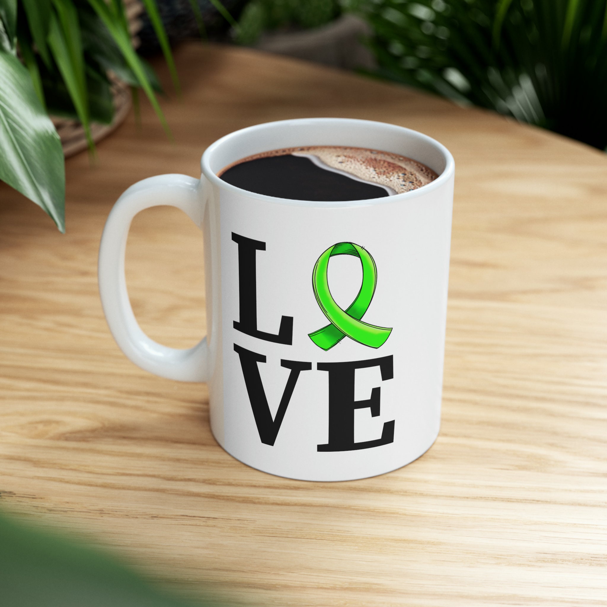 Lymphoma Cancer Coffee Mug, Cancer Awareness Coffee Cup, Gift for Cancer Nurse, Lime Ribbon Tea