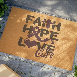 Epilepsy Awareness Coir Doormat: Faith, Hope, Love