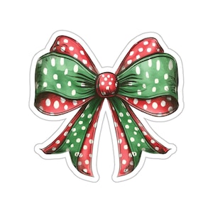 Christmas Bow Sticker,  Red and Green Sticker,  Water Bottle Sticker,  Laptop Sticker Gift, Merry Christmas Stickers, Holiday Stickers,